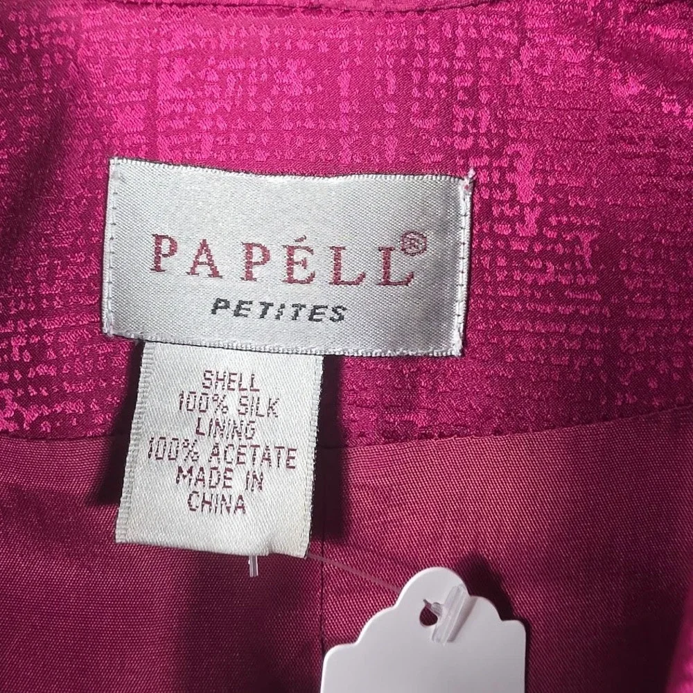 Papell Skirt Suit Women 14P‎ Magenta Silk Embroidery Blazer Set Vintage
